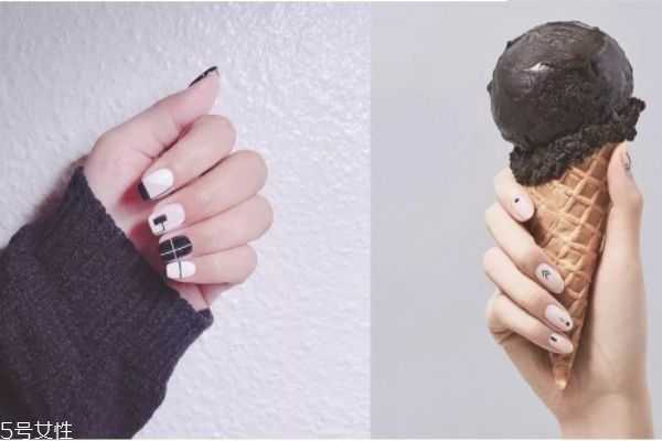 莫兰迪色美甲图 几何线条美甲图片