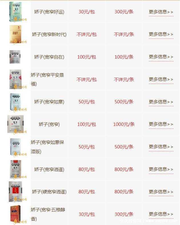 宽窄香烟价格表图大全