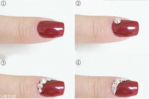 酒红反法式美甲教程 红色毛呢美甲教程