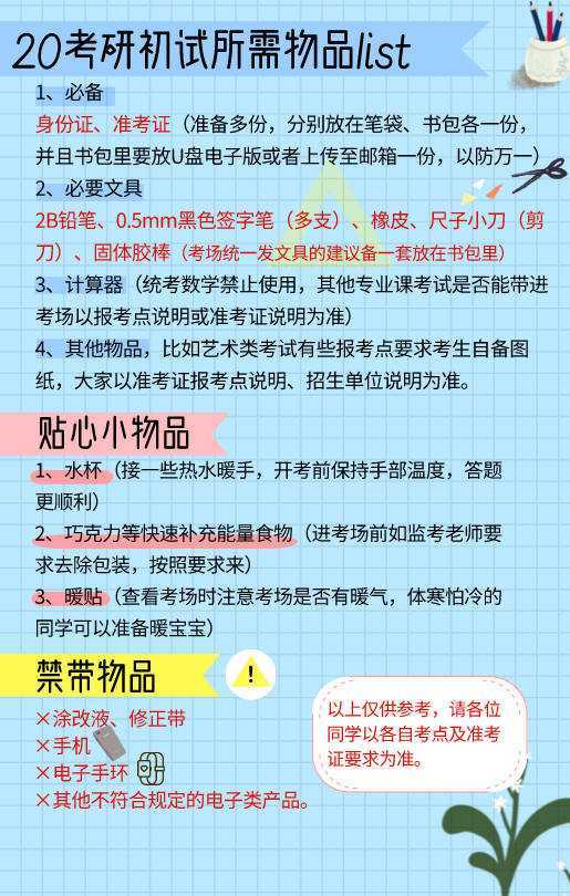 考研时上考场必带的文具和物品包括哪些